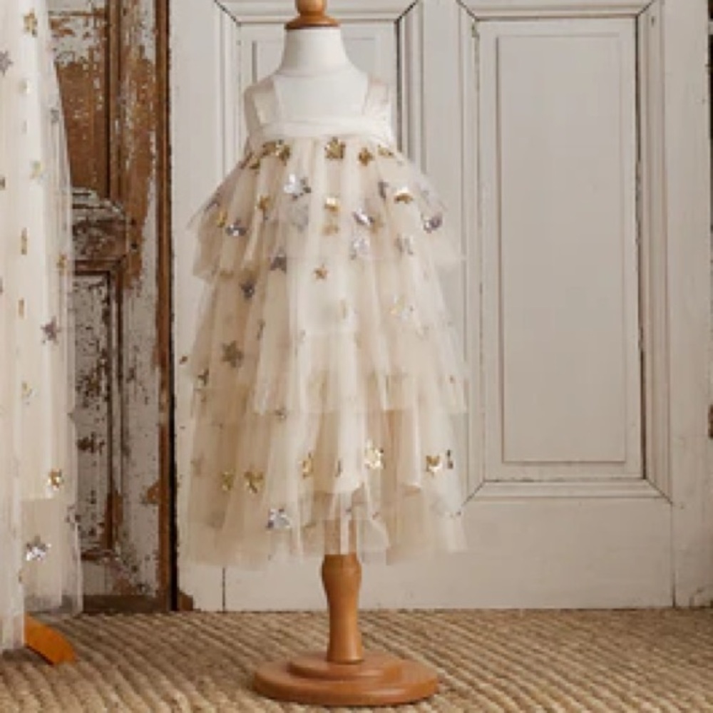 Elegant Cream Starry Kids Dress